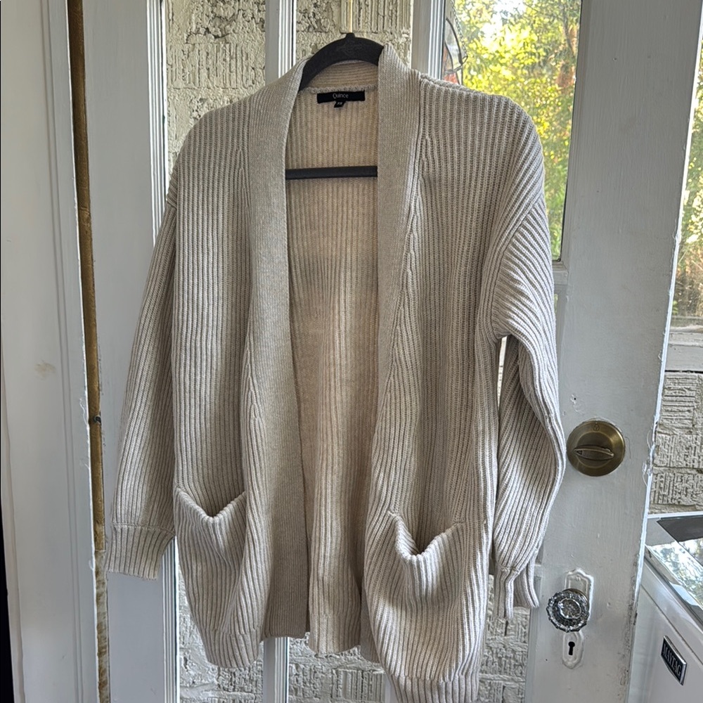 Quince Cream Open-Front Cardigan Sweater
